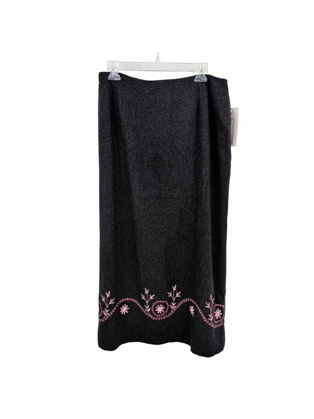 NWT GRAY DRESSBARN A-LINE LONG SKIRT W/ EMBROIDERED FLORAL DESIGN - 12